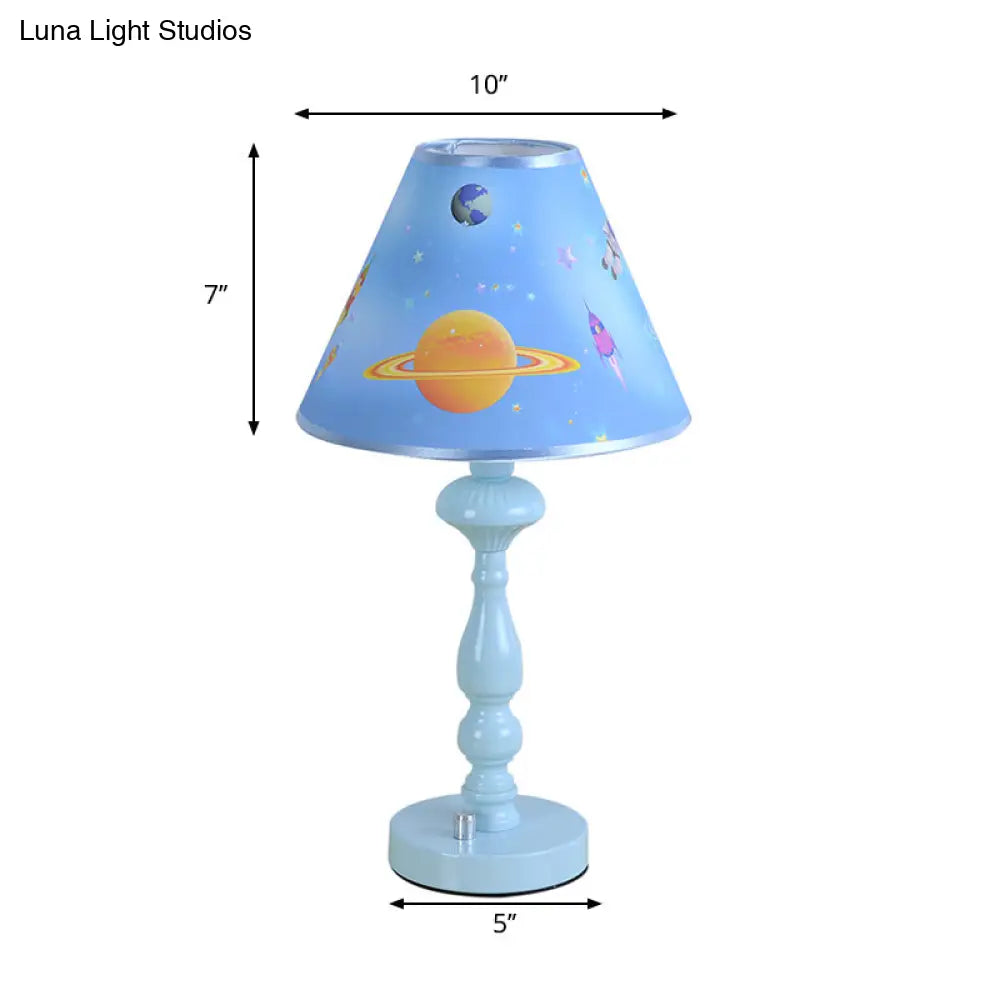 Modern Blue Planet Kindergarten Desk Lamp With Tapered Shade