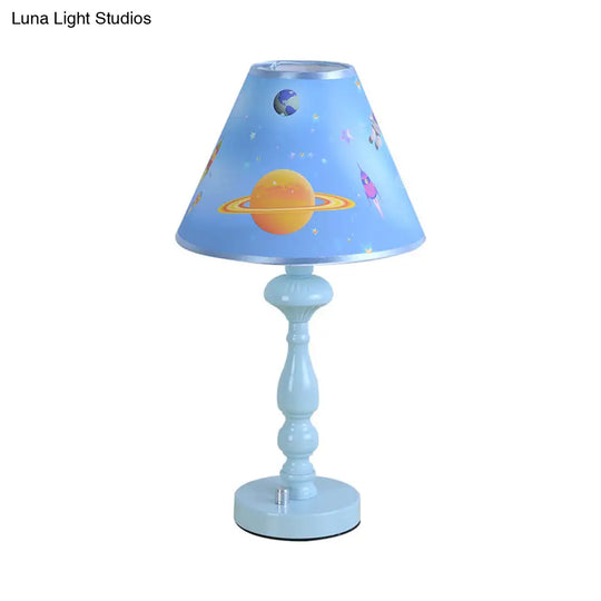 Modern Blue Planet Kindergarten Desk Lamp With Tapered Shade