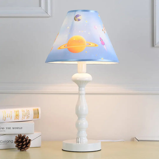 Modern Blue Planet Kindergarten Desk Lamp With Tapered Shade White