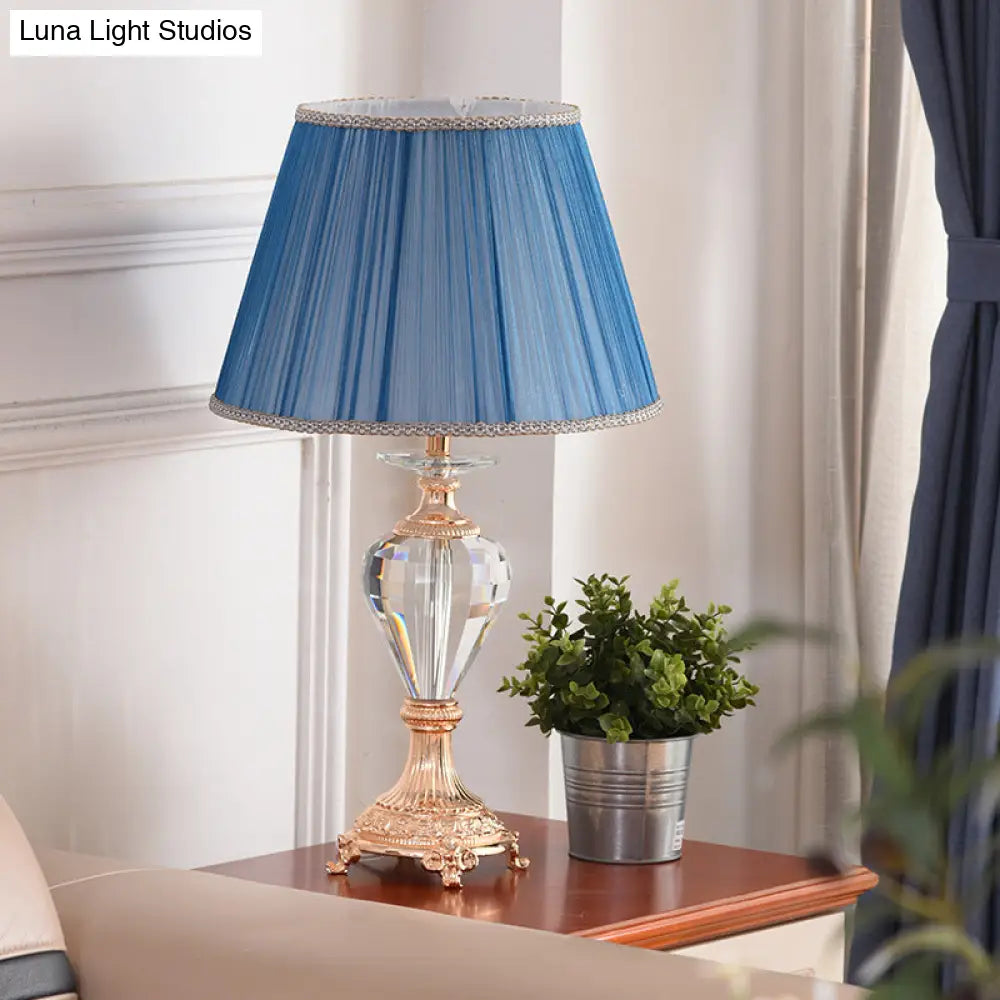 Modern Blue Shaded Desk Lamp With Copper Metal Base - 1 Bulb Table Light