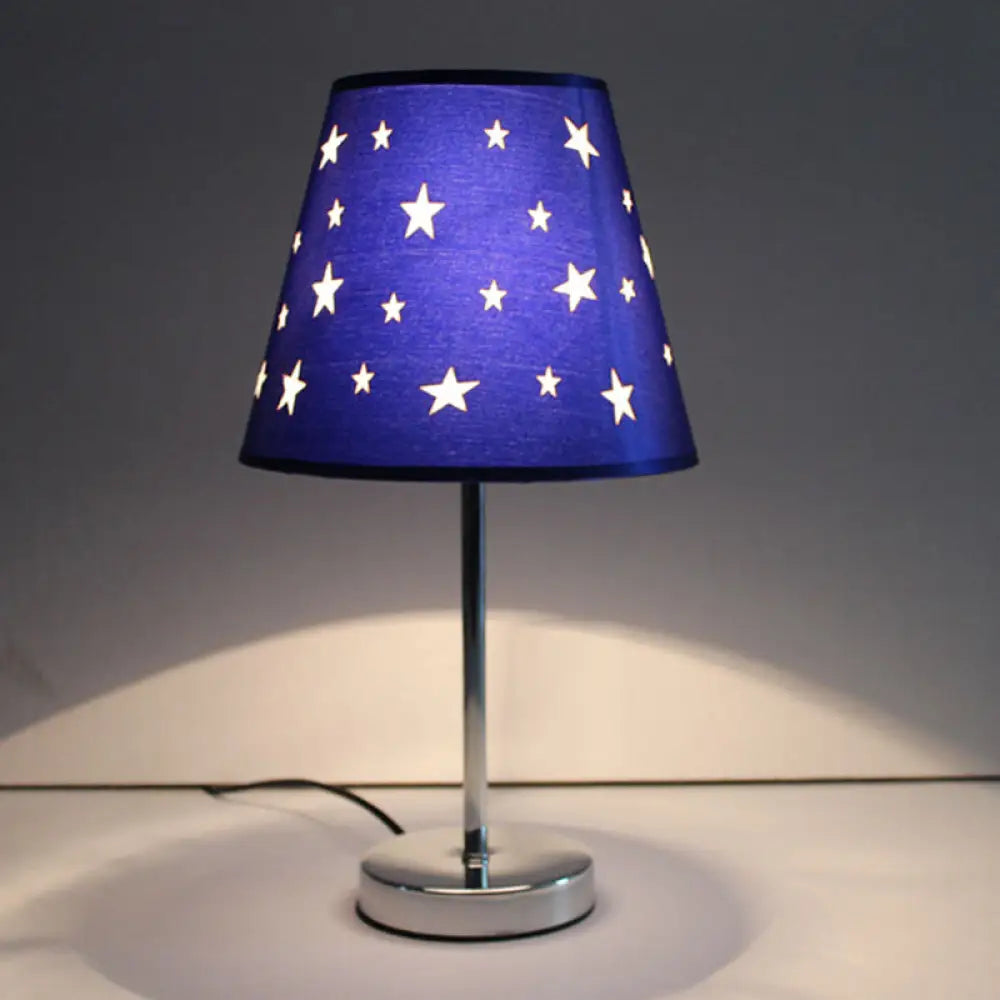 Modern Blue Study Room Desk Light With Starry Shade Metal Body & Plug-In Cord