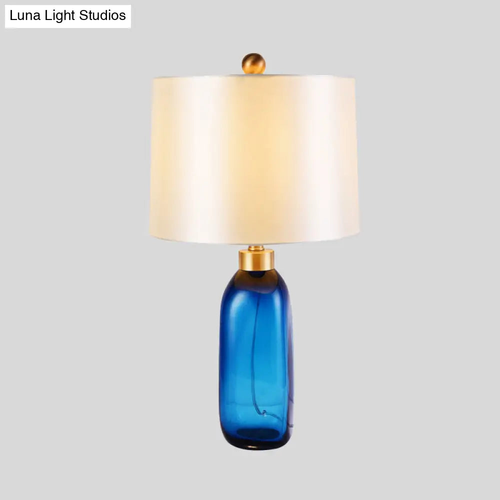 Modern Blue Table Lamp With Cylindrical Fabric Shade - 1 Head Living Room Task Light