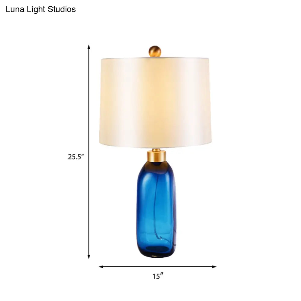 Modern Blue Table Lamp With Cylindrical Fabric Shade - 1 Head Living Room Task Light