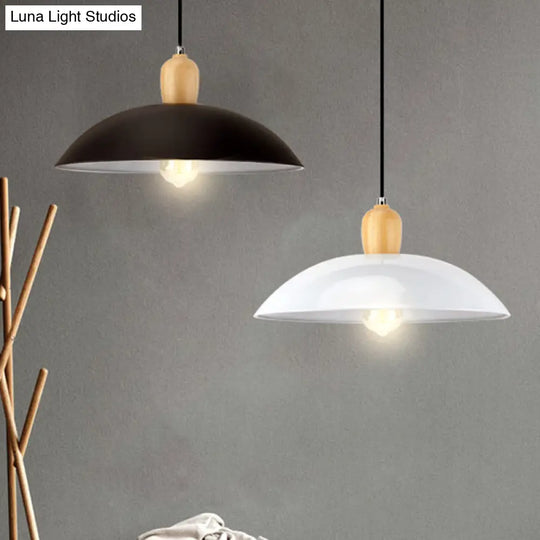 Modern Bowl Ceiling Pendant Light In Black/White 12.5’/16’ Diameter