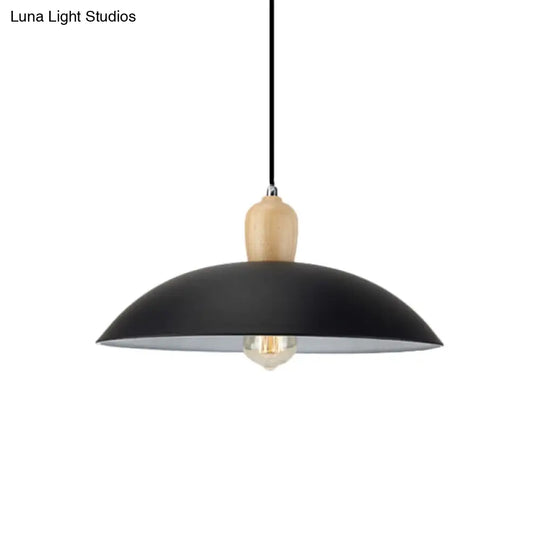 Sleek Metal And Wood Pendant Light Fixture With Bowl Design 1 Bulb - 12.5/16 Diameter Black/White