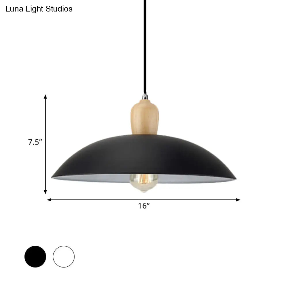Sleek Metal And Wood Pendant Light Fixture With Bowl Design 1 Bulb - 12.5/16 Diameter Black/White