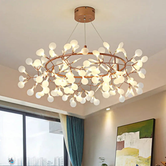 Modern Branch Chandelier With Leaf Deco Acrylic & Metal Gold Finish - 81/108-Light Hanging Lamp 135