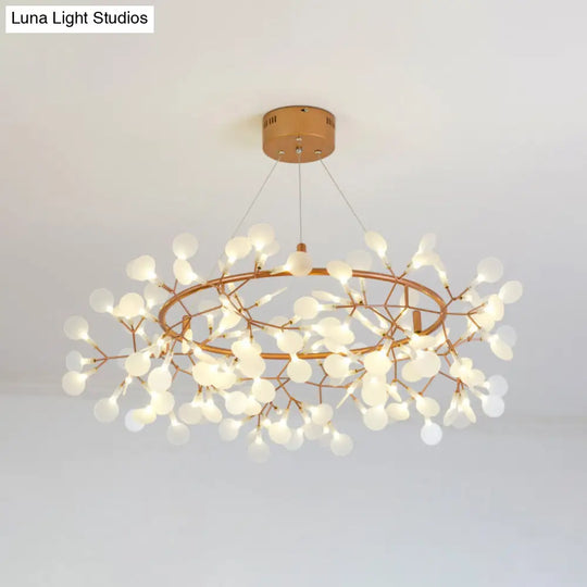 Modern Branch Chandelier With Leaf Deco Acrylic & Metal Gold Finish - 81/108-Light Hanging Lamp