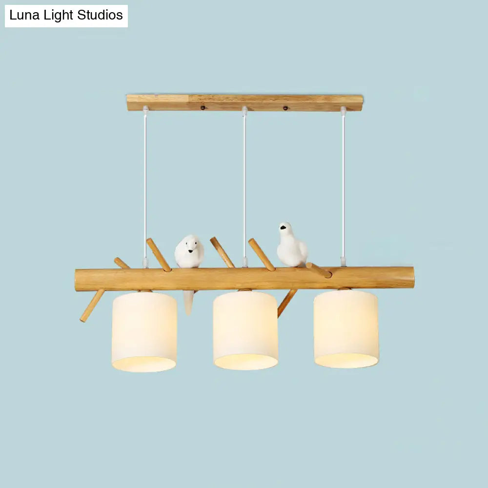 Modern Branch Island Pendant Light With Led Wood Dining Room Ceiling And Cream Glass Shade