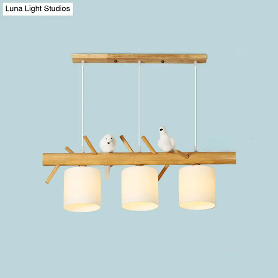 Modern Branch Island Pendant Light With Led Wood Dining Room Ceiling And Cream Glass Shade