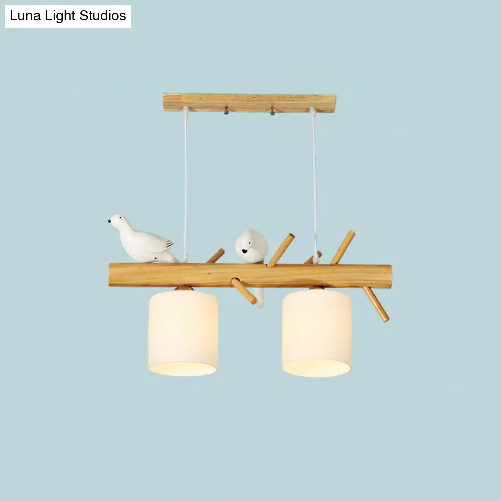 Modern Branch Island Pendant Light With Led Wood Dining Room Ceiling And Cream Glass Shade