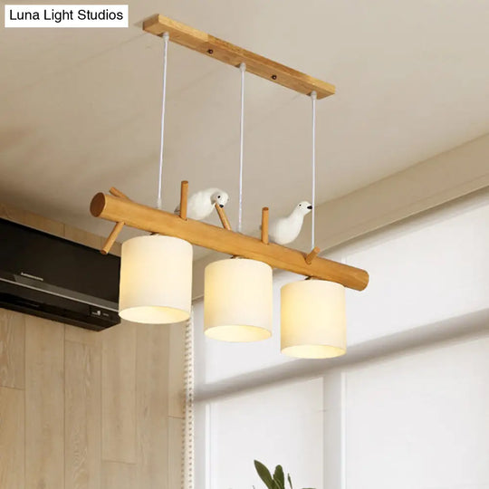 Modern Branch Island Pendant Light With Led Wood Dining Room Ceiling And Cream Glass Shade