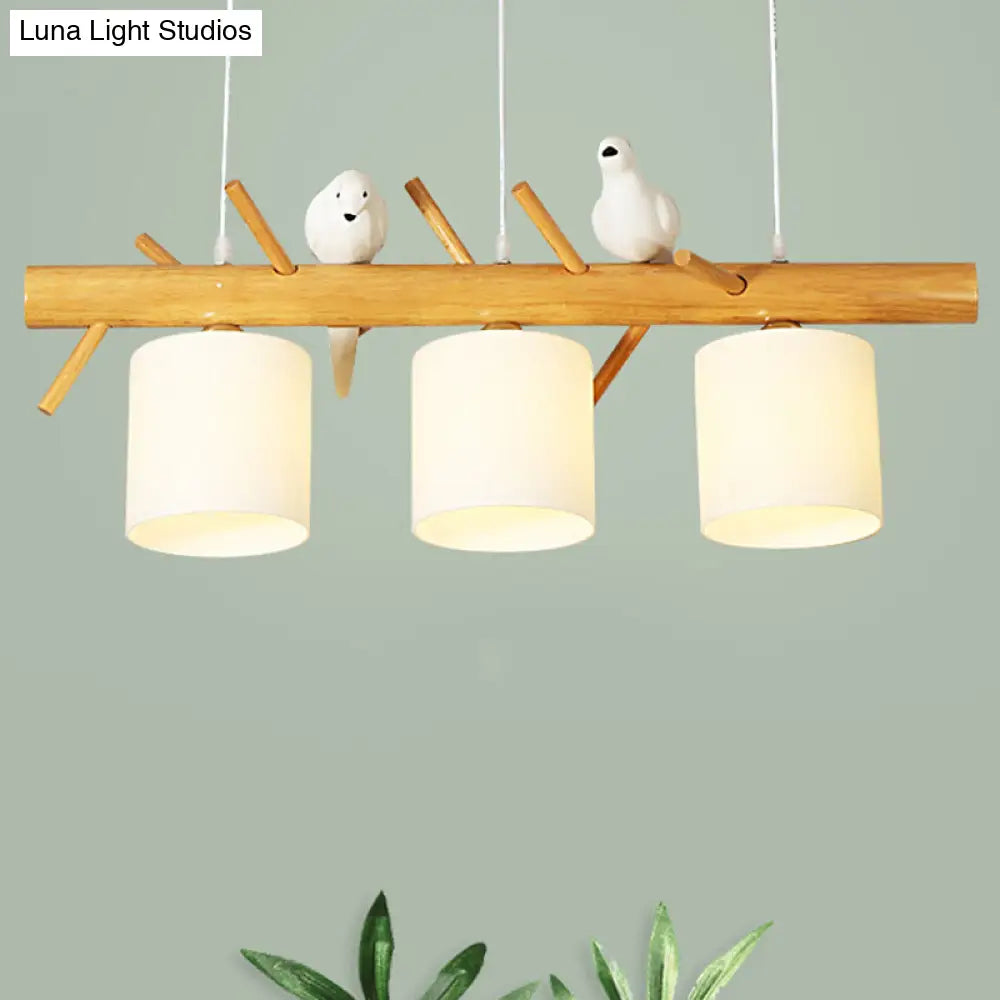 Modern Branch Island Pendant Light With Led Wood Dining Room Ceiling And Cream Glass Shade