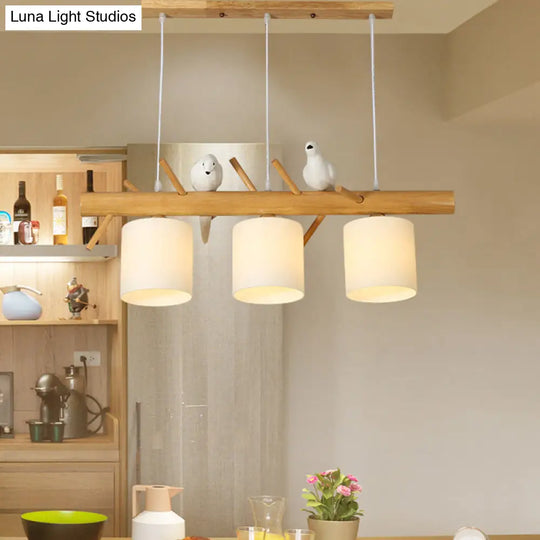 Modern Branch Island Pendant Light With Led Wood Dining Room Ceiling And Cream Glass Shade