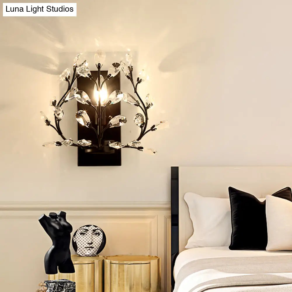 Modern Branch Wall Mount Light With Clear K9 Crystal Sconce - 1 Bulb Black/Gold Living Room Lighting