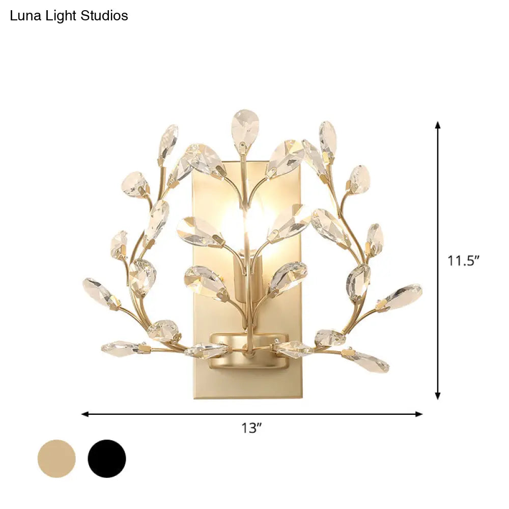 Modern Branch Wall Mount Light With Clear K9 Crystal Sconce - 1 Bulb Black/Gold Living Room Lighting