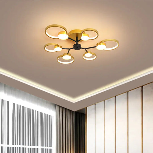 Modern Branched Semi Flush Ceiling Light In Black/Gold 6/9 Lights Warm/White 6 / Gold Warm
