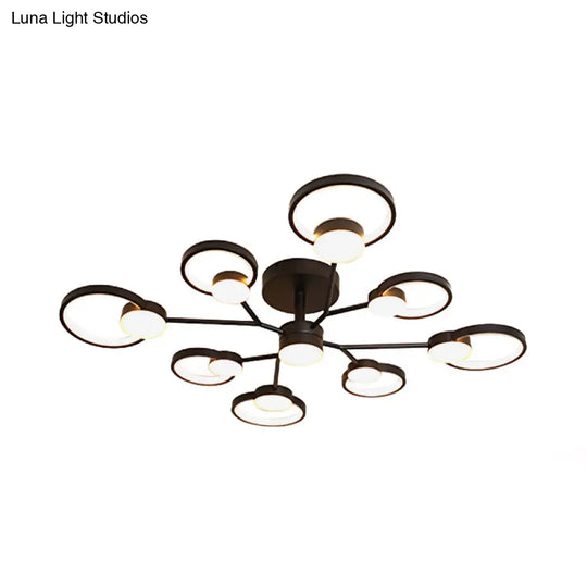 Modern Branched Semi Flush Ceiling Light In Black/Gold 6/9 Lights Warm/White