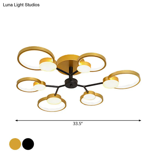 Modern Branched Semi Flush Ceiling Light In Black/Gold 6/9 Lights Warm/White