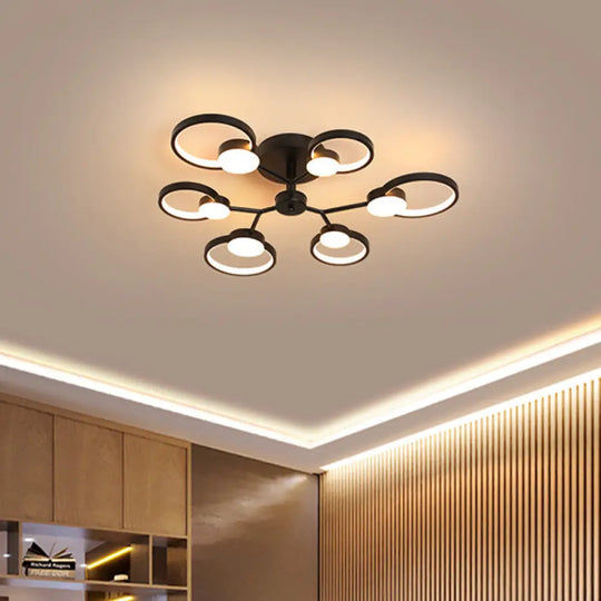 Modern Branched Semi Flush Ceiling Light In Black/Gold 6/9 Lights Warm/White 6 / Black White