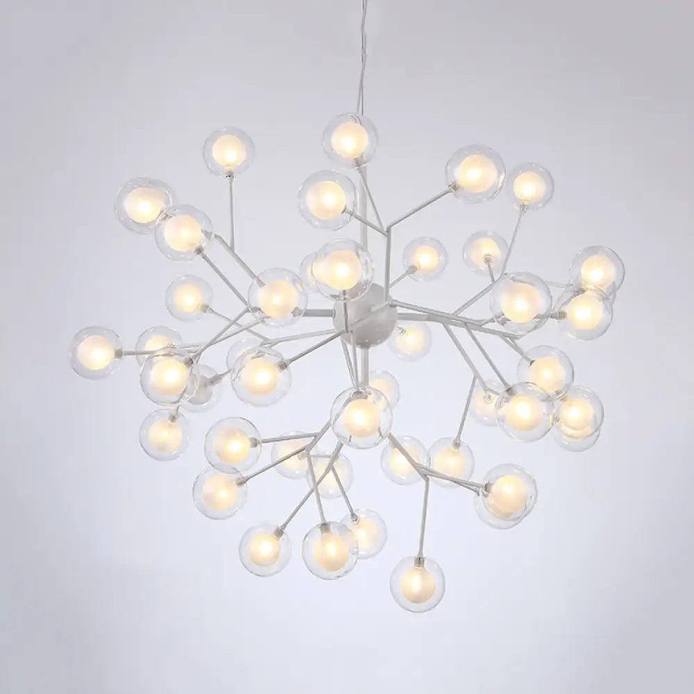 Modern Branching Chandelier With Clear Glass Ball Shades - 9/27 Bulbs Black/White Ceiling Light