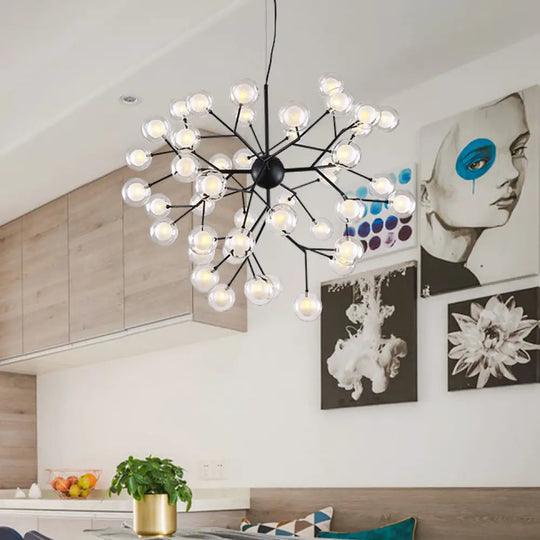 Modern Branching Chandelier With Clear Glass Ball Shades - 9/27 Bulbs Black/White Ceiling Light