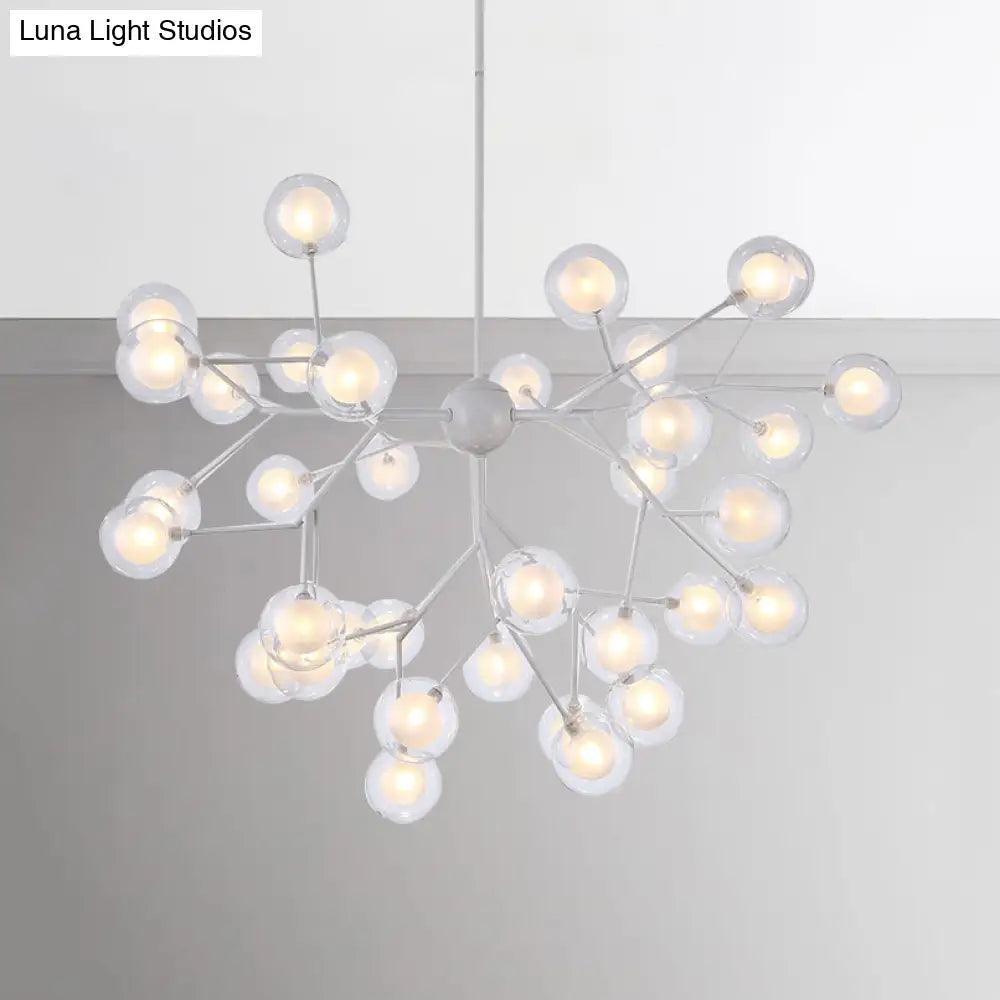 Modern Branching Chandelier With Clear Glass Ball Shades - 9/27 Bulbs Black/White Ceiling Light