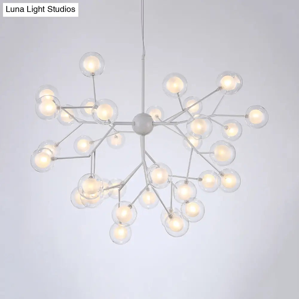 Modern Branching Chandelier With Clear Glass Ball Shades - 9/27 Bulbs Black/White Ceiling Light