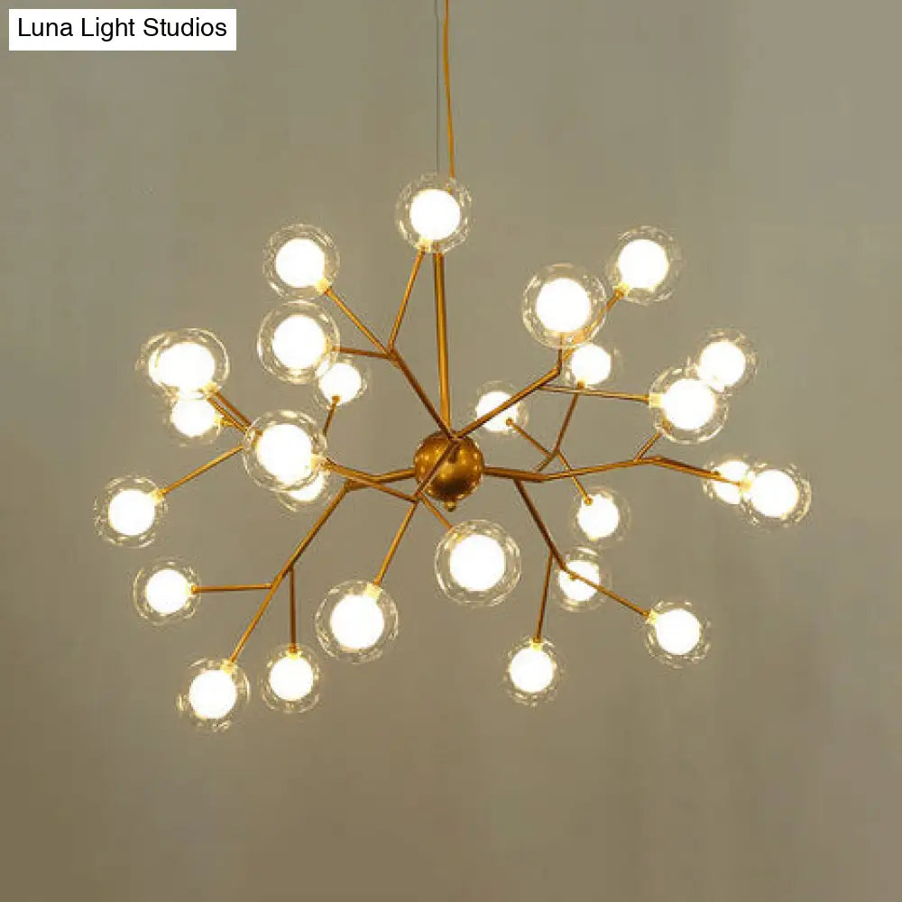 Modern Branching Chandelier With Clear Glass Ball Shades - 9/27 Bulbs Black/White Ceiling Light