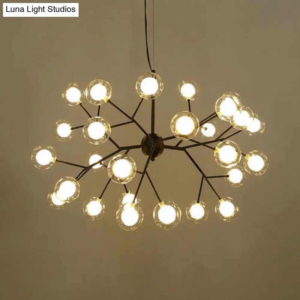 Modern Branching Chandelier With Clear Glass Ball Shades - 9/27 Bulbs Black/White Ceiling Light