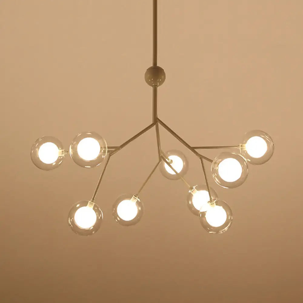 Modern Branching Chandelier With Clear Glass Ball Shades - 9/27 Bulbs Black/White Ceiling Light