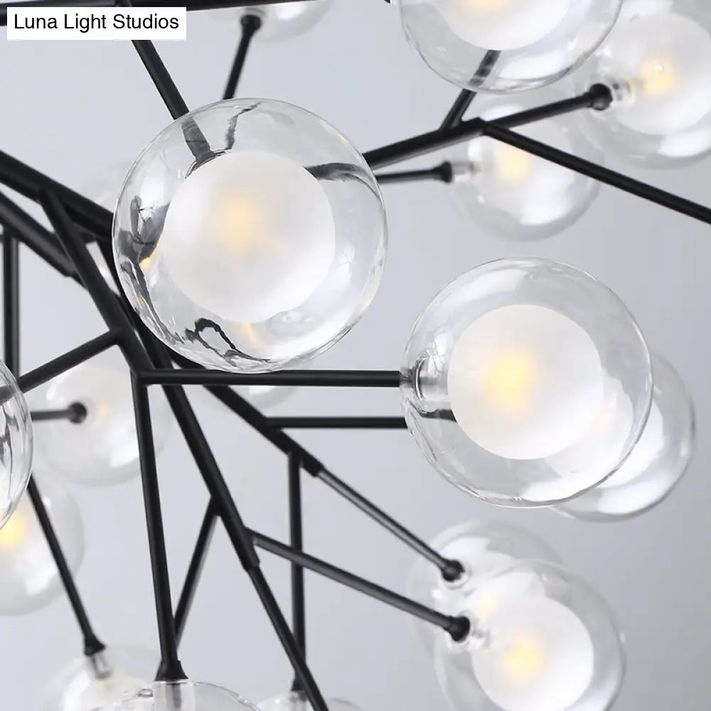 Modern Branching Chandelier With Clear Glass Ball Shades - 9/27 Bulbs Black/White Ceiling Light