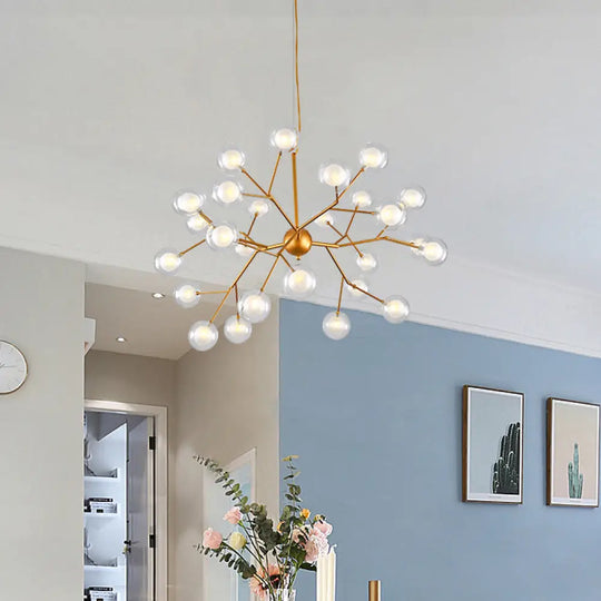 Modern Branching Chandelier With Clear Glass Ball Shades - 9/27 Bulbs Black/White Ceiling Light