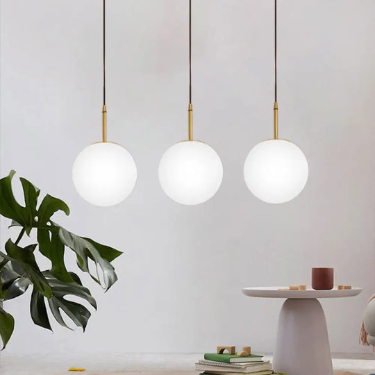 Modern Brass And White Glass Ceiling Pendant Light - 6’/8’ Wide Ideal For Dining Room / 6’