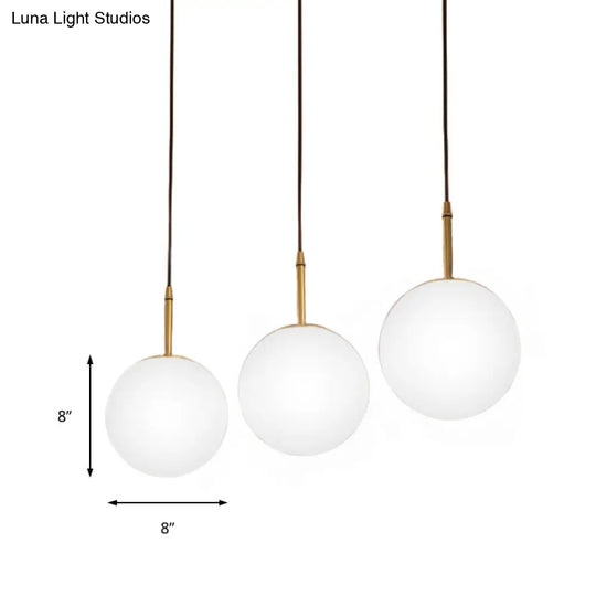 Modern Brass And White Glass Round Pendant Light For Dining Room - 6/8 Wide