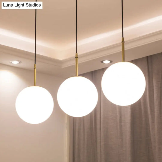 Modern Brass And White Glass Round Pendant Light For Dining Room - 6/8 Wide / 8