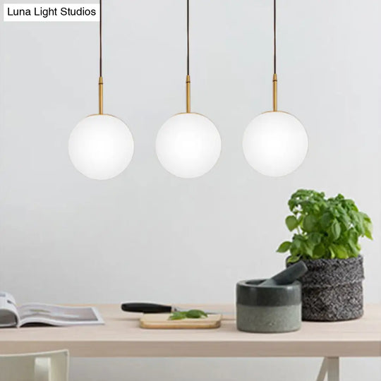 Modern Brass And White Glass Round Pendant Light For Dining Room - 6/8 Wide