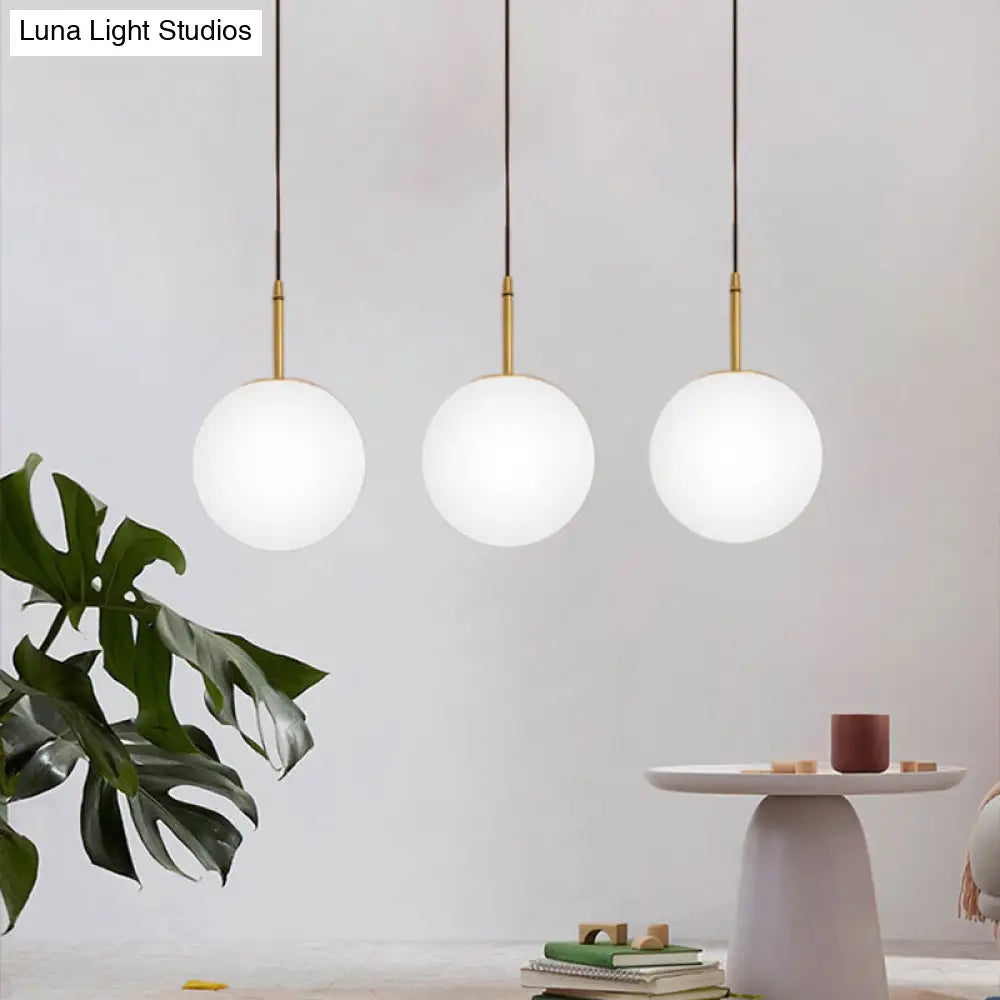 Modern Brass And White Glass Round Pendant Light For Dining Room - 6/8 Wide / 6