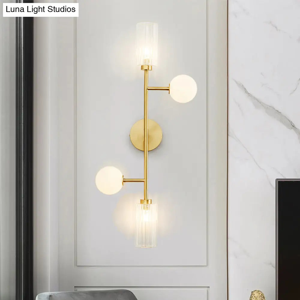 Modern Brass Armed Sconce - 4 Head Metal Wall Light For Dining Room