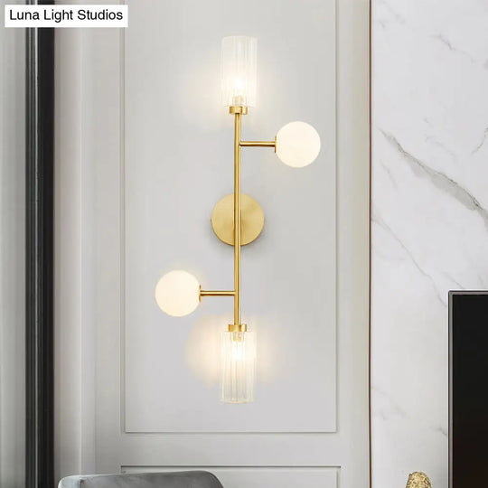 Modern Brass Armed Sconce - 4 Head Metal Wall Light For Dining Room