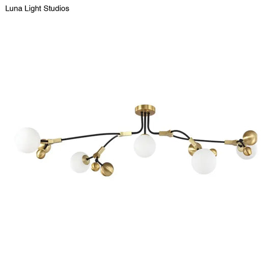 Modern Brass Ball Hanging Pendant Light With White Glass Shade - 2/5/7 Head Bedroom Chandelier