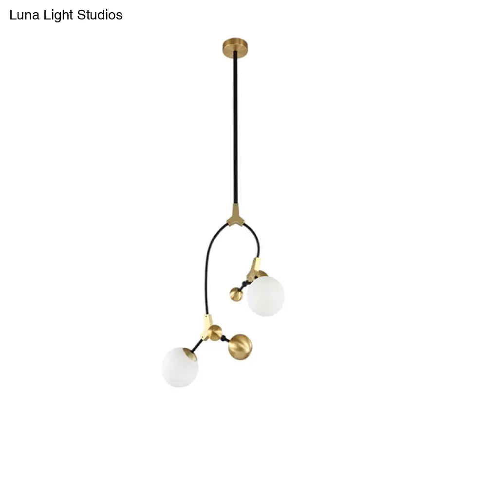 Modern Brass Ball Hanging Pendant Light With White Glass Shade - 2/5/7 Head Bedroom Chandelier