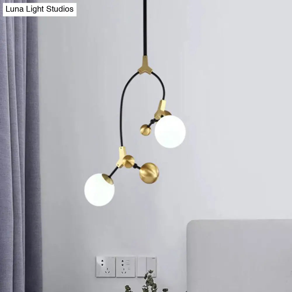 Modern Brass Ball Hanging Pendant Light With White Glass Shade - 2/5/7 Head Bedroom Chandelier