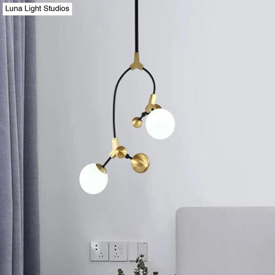 Modern Brass Ball Hanging Pendant Light With White Glass Shade - 2/5/7 Head Bedroom Chandelier