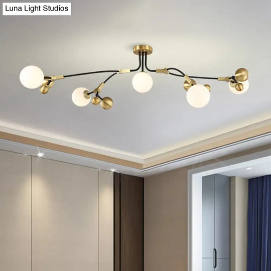 Modern Brass Ball Hanging Pendant Light With White Glass Shade - 2/5/7 Head Bedroom Chandelier