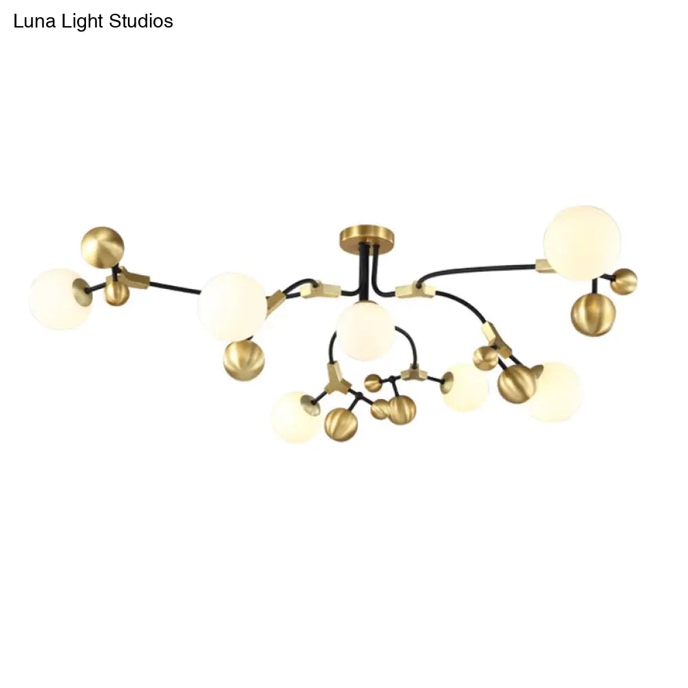 Modern Brass Ball Hanging Pendant Light With White Glass Shade - 2/5/7 Head Bedroom Chandelier