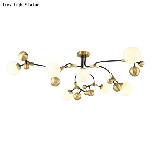 Modern Brass Ball Hanging Pendant Light With White Glass Shade - 2/5/7 Head Bedroom Chandelier