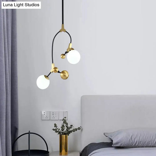 Modern Brass Ball Hanging Pendant Light With White Glass Shade - 2/5/7 Head Bedroom Chandelier