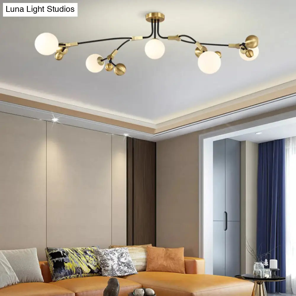 Modern Brass Ball Hanging Pendant Light With White Glass Shade - 2/5/7 Head Bedroom Chandelier