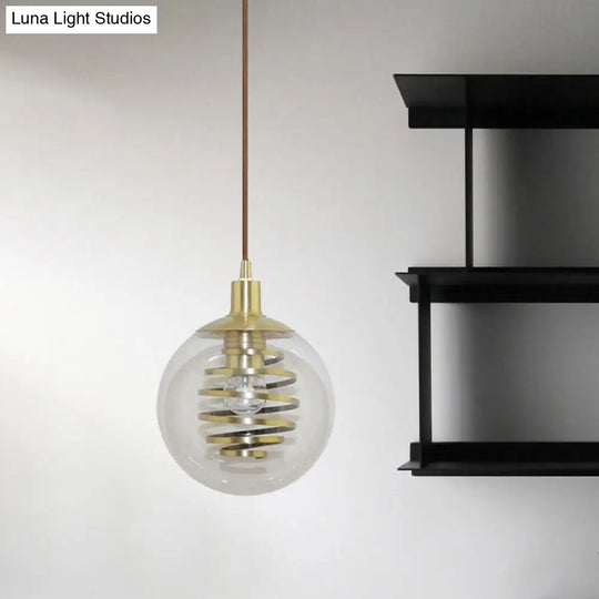 Modern Global Clear Glass Hanging Pendant Lamp With Brass Fixture - 6/10 Mini Size For Bedroom